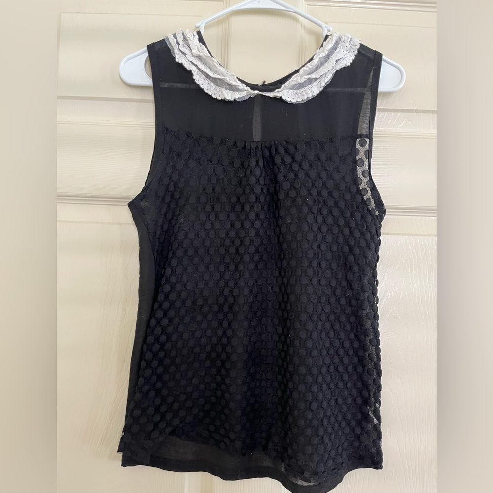 S.O.Y. black textured lace collar top